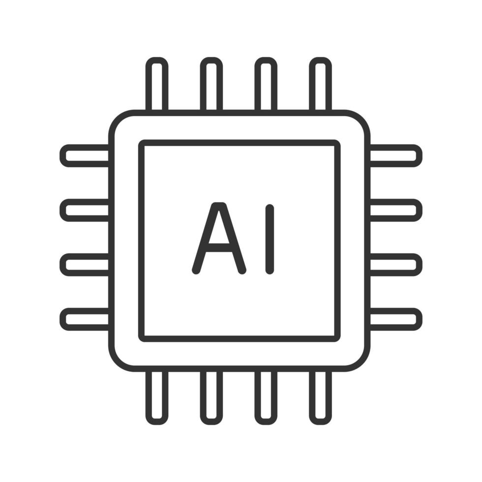 AI processor linear icon. Microprocessor for artificial intelligence system. Thin line illustration. Microchip, chipset. CPU. Central processing unit. Vector isolated outline drawing. Editable stroke