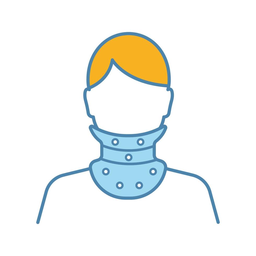 Cervical collar color icon. Neck brace. Medical plastic neck support. Orthopedic collar. Cervical spine stabilization. Traumatic head and neck injuries treatment. Isolated vector illustration