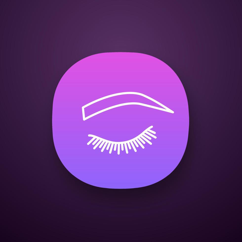 Soft arched eyebrow shape app icon. Rounded, curved eyebrows. Brows shaping by tattooing. Closed woman eye. UI UX user interface. Web or mobile application. Vector isolated illustration
