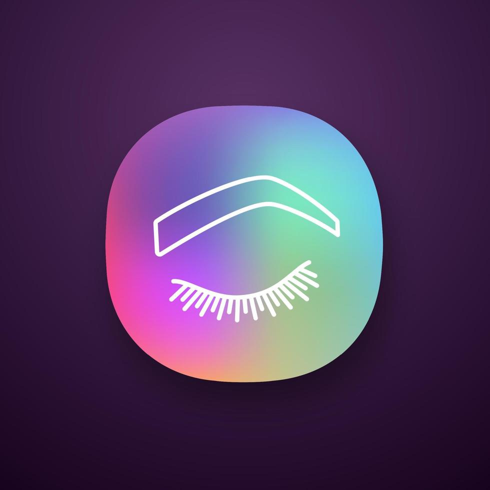 Steep arched eyebrow shape app icon. Soft angled eyebrows. Brows shaping by tattooing. Closed woman eye. UI UX user interface. Web or mobile application. Vector isolated illustration