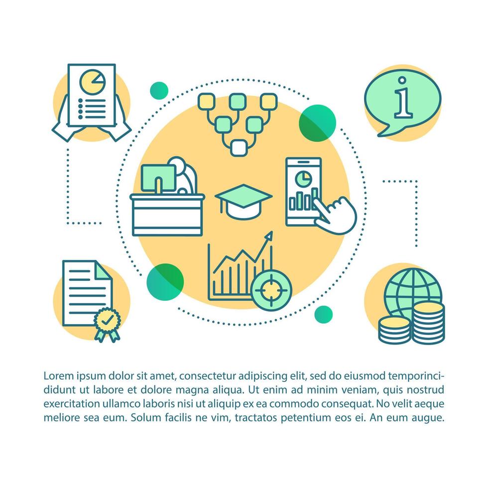 Business analytics, metrics concept linear illustration. Profit growth. Article, brochure, magazine page. Sales statistics. Thin line icons with text boxes. Print design. Vector outline drawing