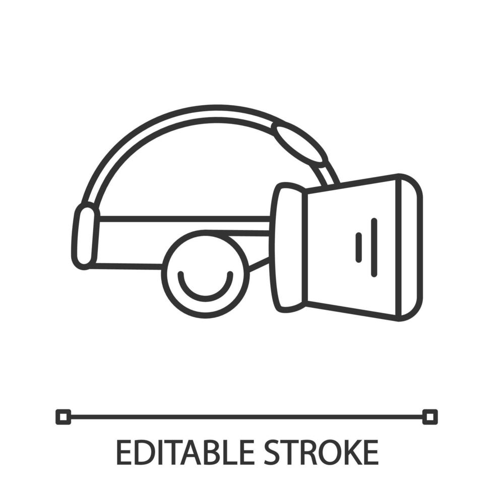 VR headset linear icon. Thin line illustration. Virtual reality mask set. VR glasses, goggles with built in headphones. Contour symbol. Vector isolated outline drawing. Editable stroke