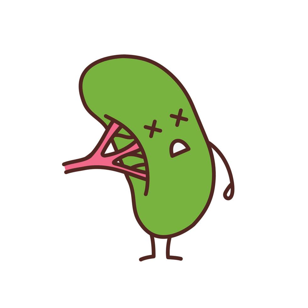 Unhappy human spleen character color icon. Unhealthy lymphatic system organ emoji. Isolated vector illustration