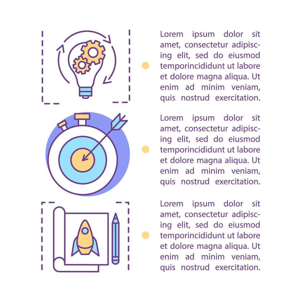 Goal settings article page vector template. Achievement. Brochure, magazine, booklet design element with text boxes. Print design. Motivation. Idea generation. Concept illustrations with text space