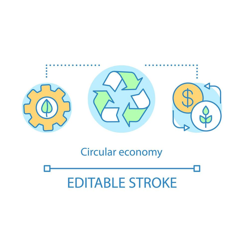 icono del concepto de economía circular. reducción de residuos, ilustración de línea fina de idea de recurso alternativo. recuperación de energía. conservación ecológica. dibujo de contorno aislado vectorial. trazo editable vector