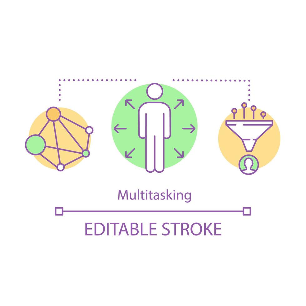 Human multitasking concept icon. Personal qualities, abilities idea thin line illustration. HR soft skills. Work productivity and efficiency. Vector isolated outline drawing. Editable stroke