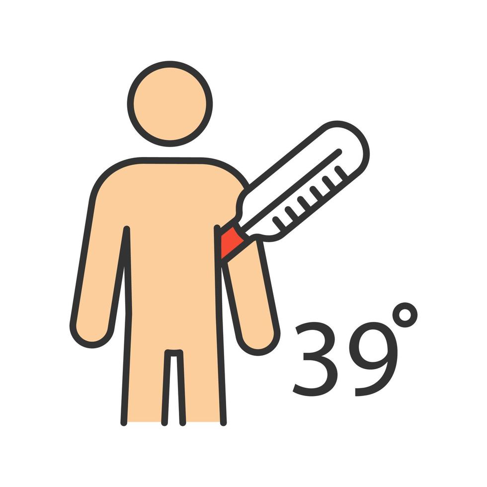 icono de color de fiebre. temperatura corporal alta. enfermedad, resfriado, síntoma de la gripe. efecto secundario de la vacunación. ilustración vectorial aislada vector