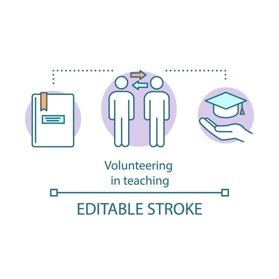 Volunteer teaching concept icon. Affordable education idea thin line illustration. Educational benefit. Student exchange program. Vector isolated outline drawing