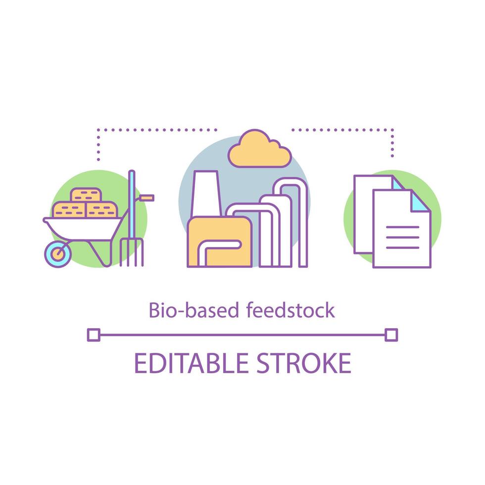 icono de concepto de materias primas basadas en bio. Ilustración de línea fina de idea de energía de biomasa. biorrefinería. producción manufacturera. dibujo de contorno aislado vectorial. trazo editable vector