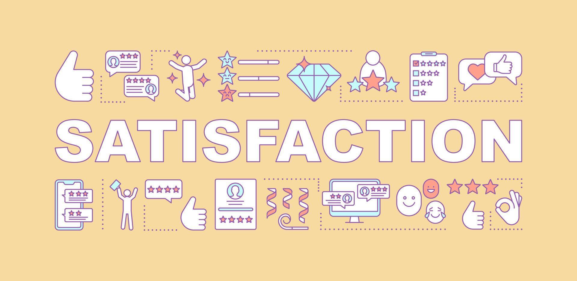 Satisfaction word concepts banner. Reviews, feedback. Loyalty program. Rating and website ranking. Presentation, website. Isolated lettering typography idea, linear icons. Vector outline illustration