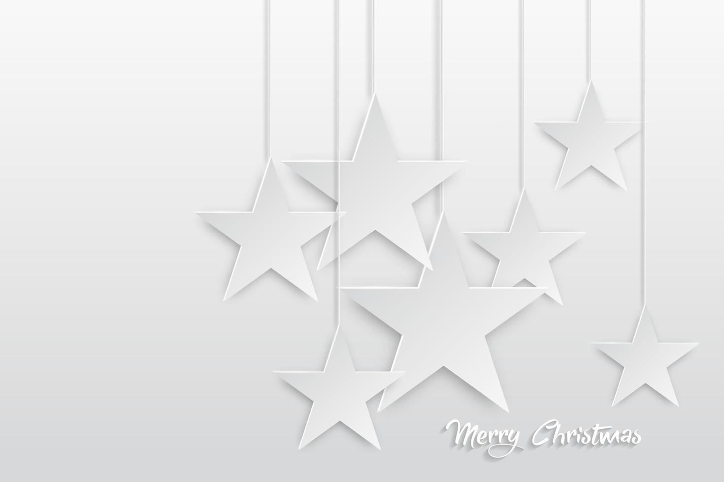 Background with white paper Christmas stars. Paper cut style blank template. Merry Christmas and Happy New Year banner card vector