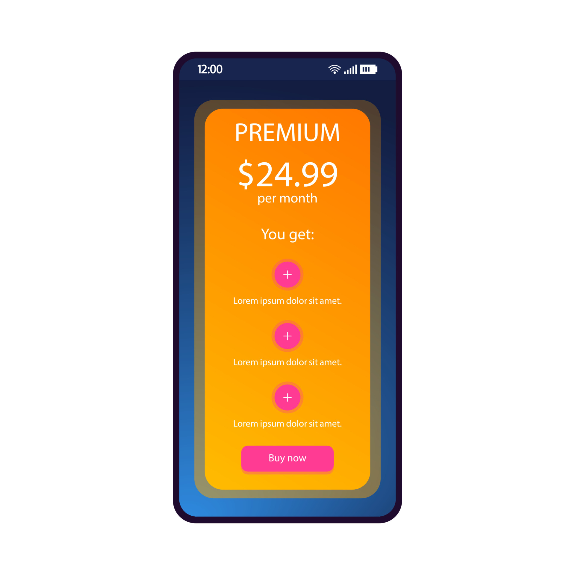 Tariff plan smartphone interface vector template. Mobile operator app
