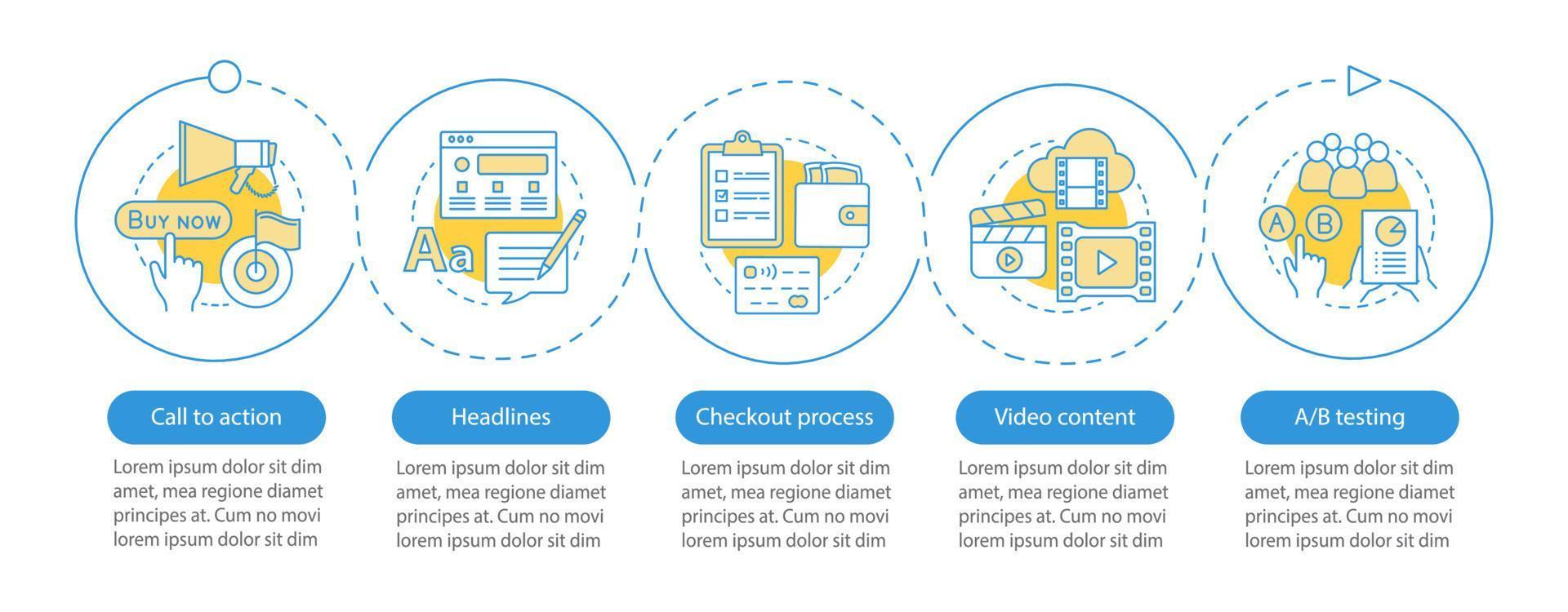 Plantilla de infografía de vector de marketing digital. promoción smm. elementos de diseño de presentación de negocios. visualización de datos con pasos, opciones. gráfico de la línea de tiempo del proceso. diseño de flujo de trabajo con iconos lineales