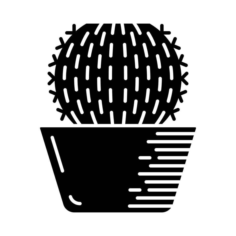 Barrel cactus in pot glyph icon. Silhouette symbol. Negative space. Vector isolated illustration
