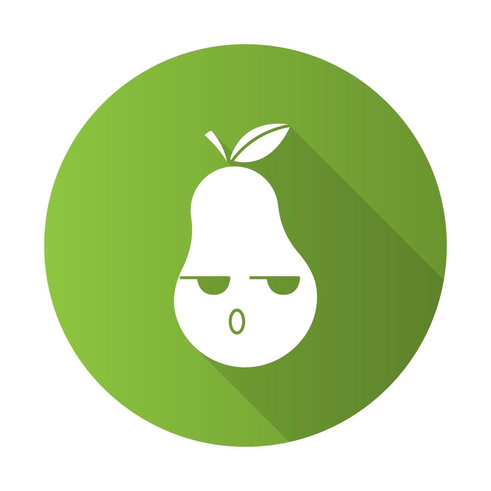 Pear cute kawaii flat design long shadow glyph character. Serious fruit with smiling face. Embarrassed, dissatisfied and sad food. Funny emoji, emoticon. Vector isolated silhouette illustration