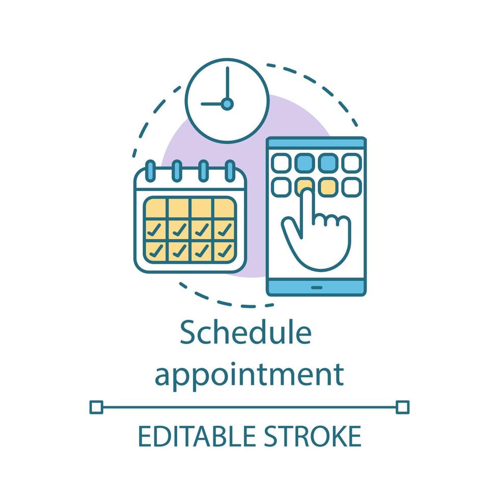 Schedule appointment concept icon. Meeting arrangement idea thin line illustration. Clinic center. Planning. Attendance timetable. Vector isolated outline drawing. Editable stroke