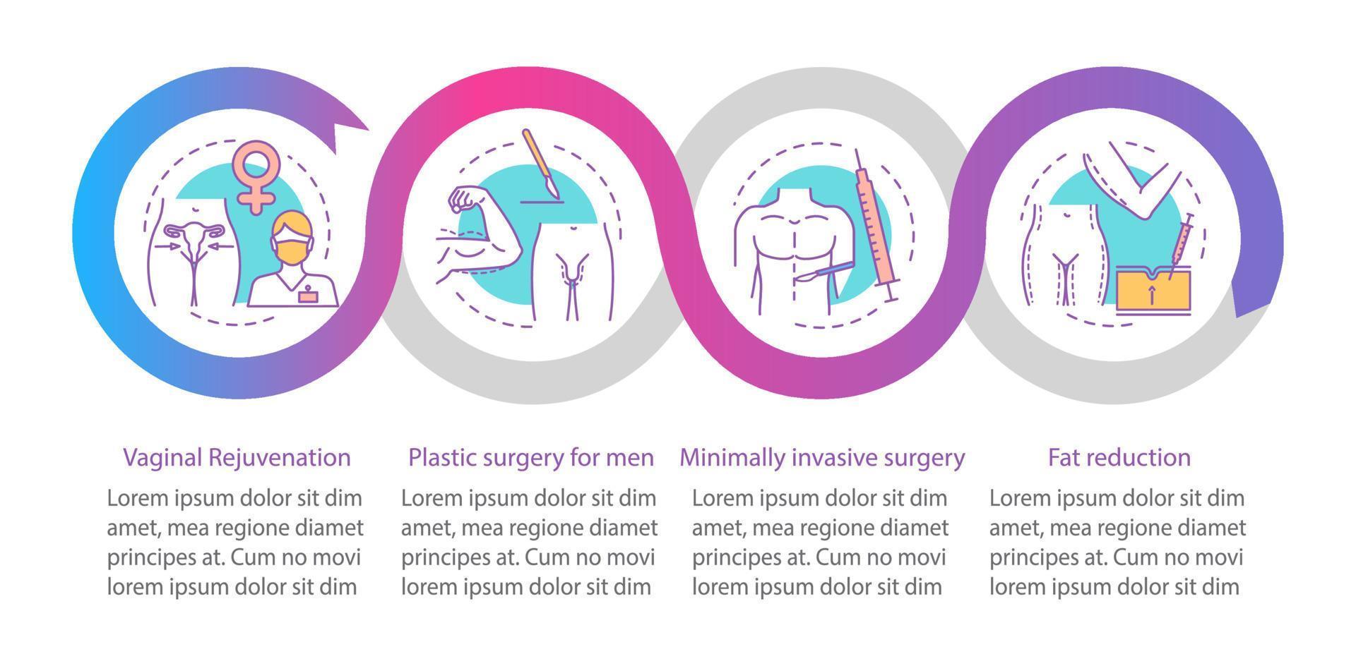 Plastic surgery center vector infographic template. Business presentation design elements. Data visualization with four steps and options. Process timeline chart. Workflow layout with linear icons
