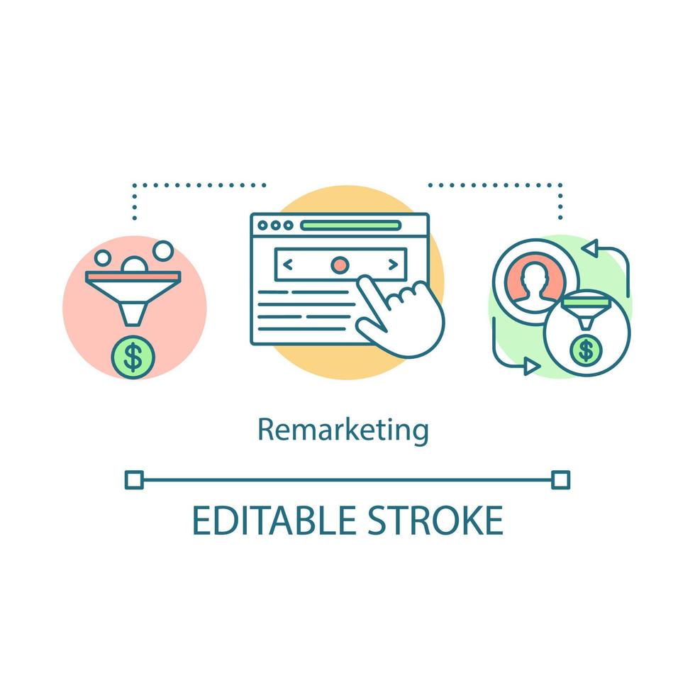 Remarketing concept icon. Sales conversions digital marketing tool, leads generation methodology idea thin line illustration. Vector isolated outline drawing. Editable stroke