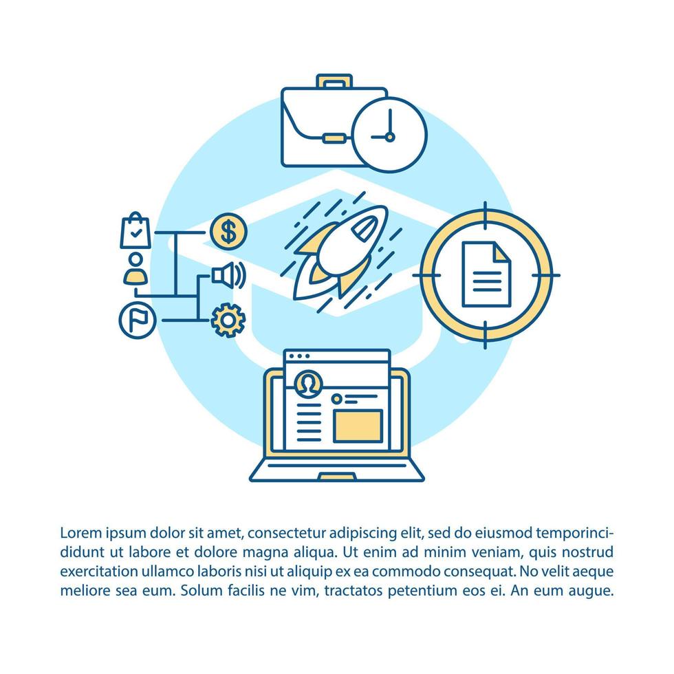 Education blue circle article page vector template. Brochure, magazine, booklet design element with linear icons and text boxes. Opportunity print design. Concept illustrations with text space