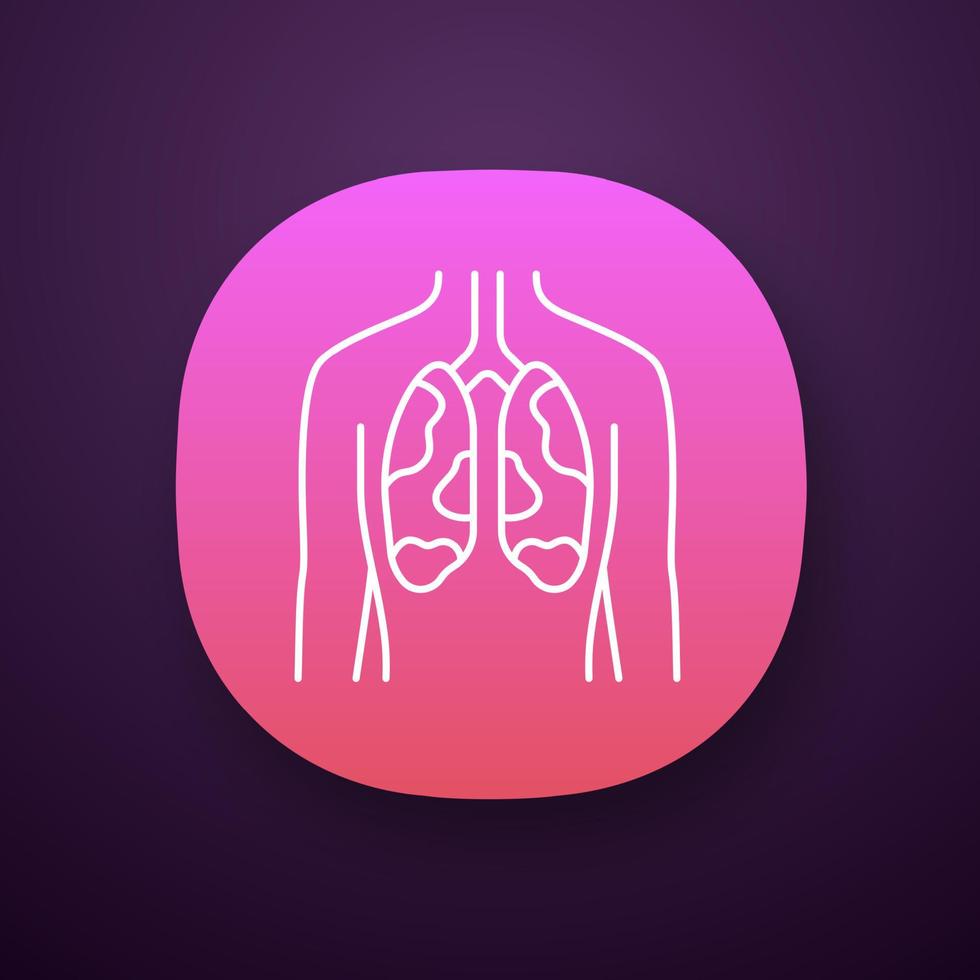 Ill lungs app icon. Sore human organ. Tuberculosis, cancer. Unhealthy pulmonary system. Respiratory health. UI UX user interface. Web or mobile application. Vector isolated illustration