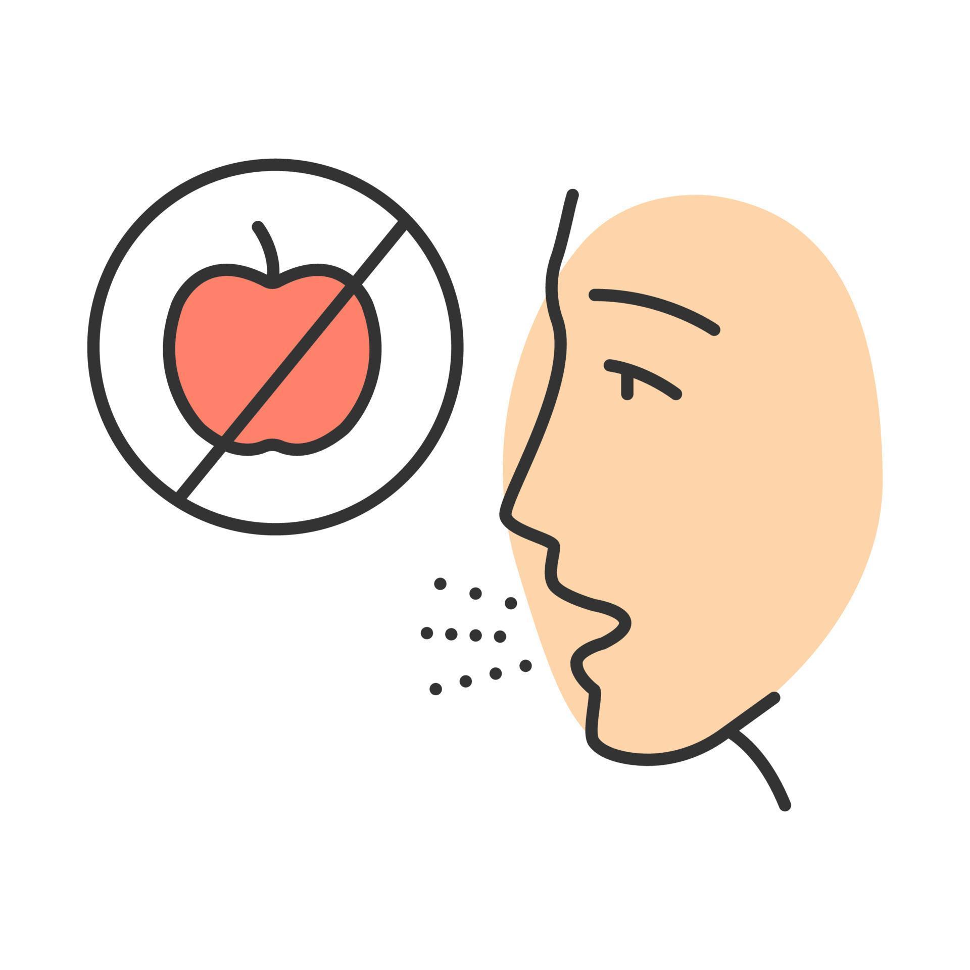 Fruits allergy color icon. Food intolerance. Human allergic to apples