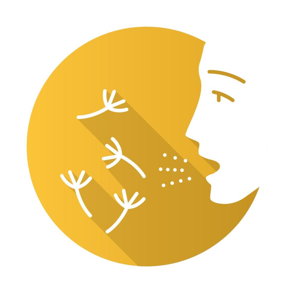 Summer allergy flat design long shadow glyph icon. Hay fever. Seasonal disease. Allergic reaction to pollen. Allergens inhalation. Susceptibility airborne particles. Vector silhouette illustration