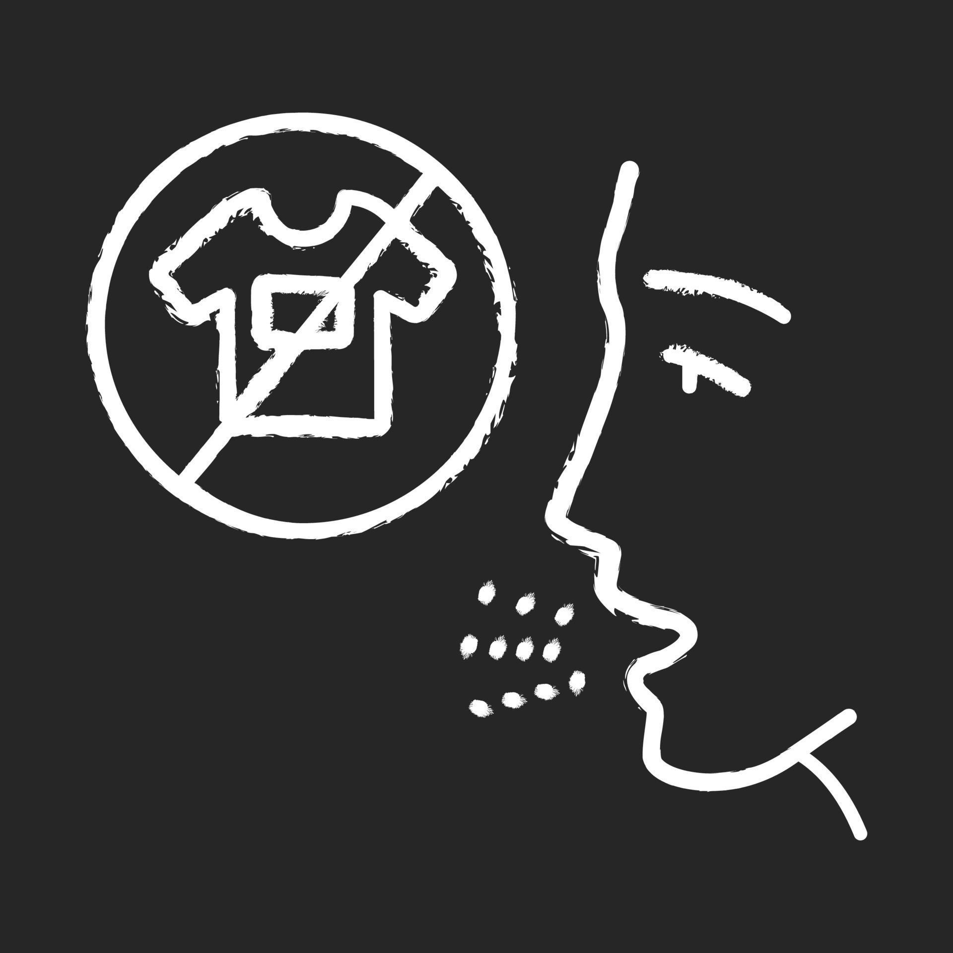 Clothing allergy chalk icon. Textile dermatitis. Man with sensitive