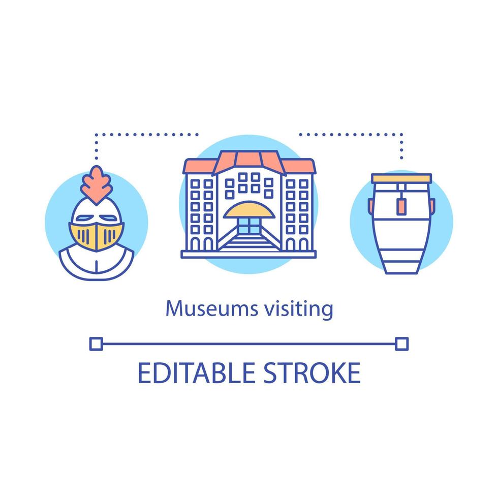 Museum visiting concept icon. Family activities with kids idea thin line illustration. Entertaining museum trips. Vector isolated outline drawing. Editable stroke
