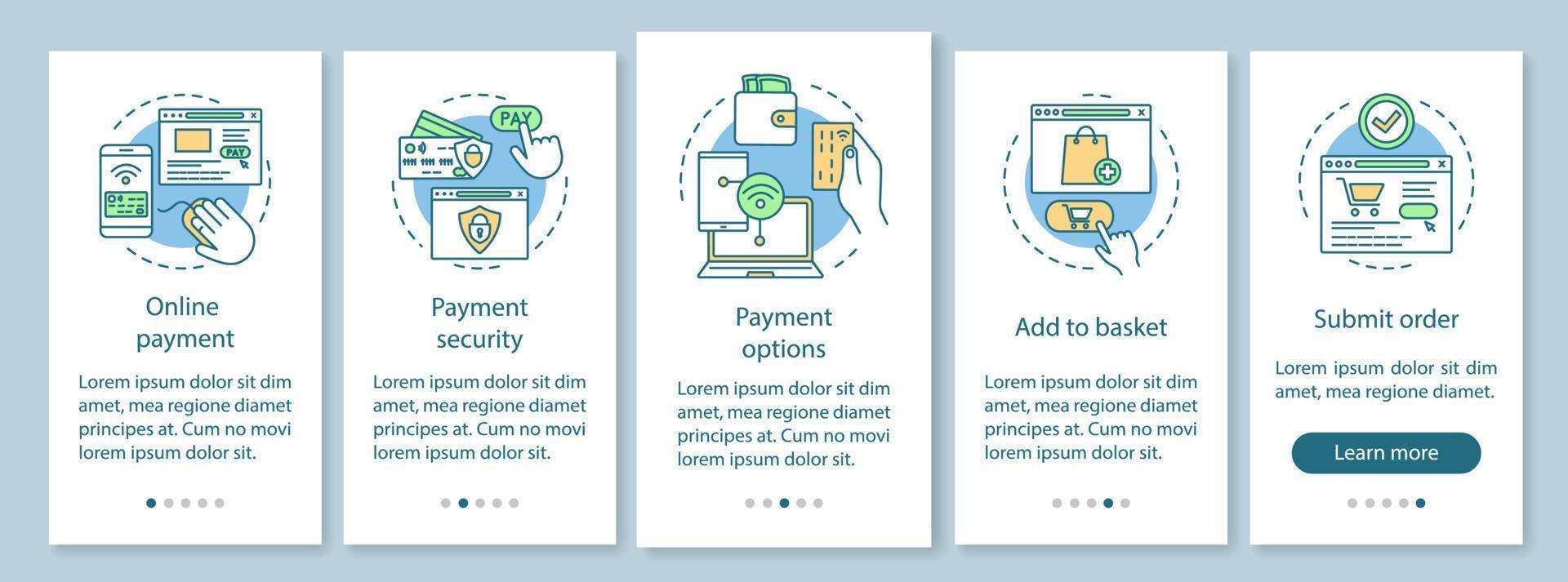 Online shopping onboarding mobile app page screen vector template. Digital purchase. Internet marketing. E-commerce. Website steps with linear illustrations. UX, UI, GUI smartphone interface concept