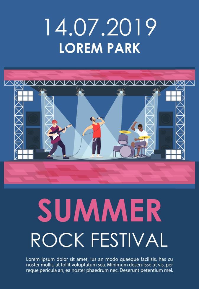 Summer rock festival brochure template. Pop music summer performance flyer, booklet, leaflet concept with flat illustrations. Vector page layout for magazine. advertising invitation with text space