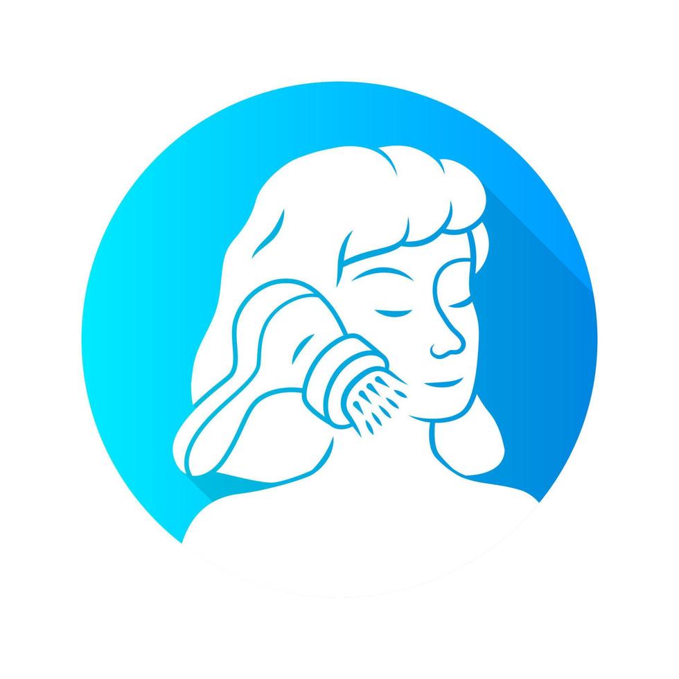 Face cleaning brush flat design long shadow glyph icon. Pore cleaner. Comedone and blackhead removing. Beauty device for home use. Beauty electric instrument. Vector silhouette illustration