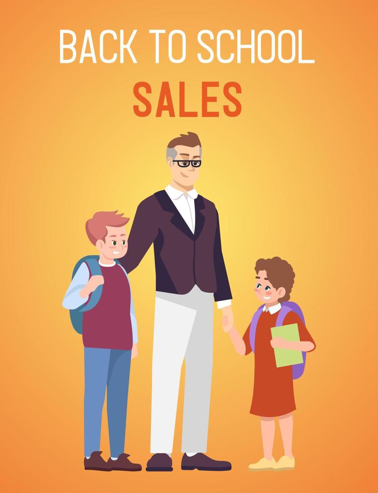 Back to school sales poster vector template. Brochure, cover, booklet page concept design with flat illustrations. Elementary school education. Advertising flyer, leaflet, banner layout idea