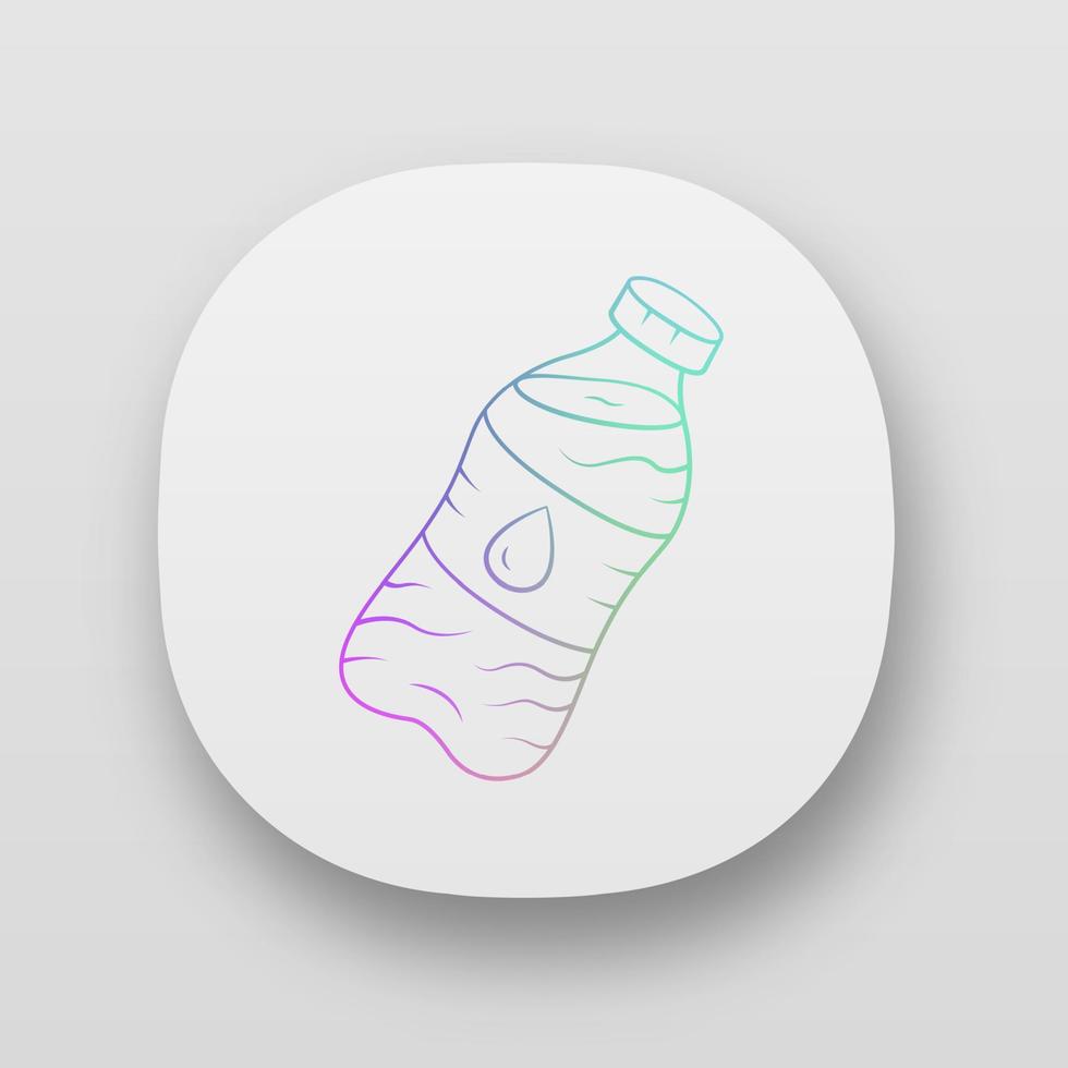 Mineral water app icon. Clean potable drinking water. Plastic bottle with label. Non carbonated, sparkling beverage. UI UX user interface. Web or mobile applications. Vector isolated illustrations