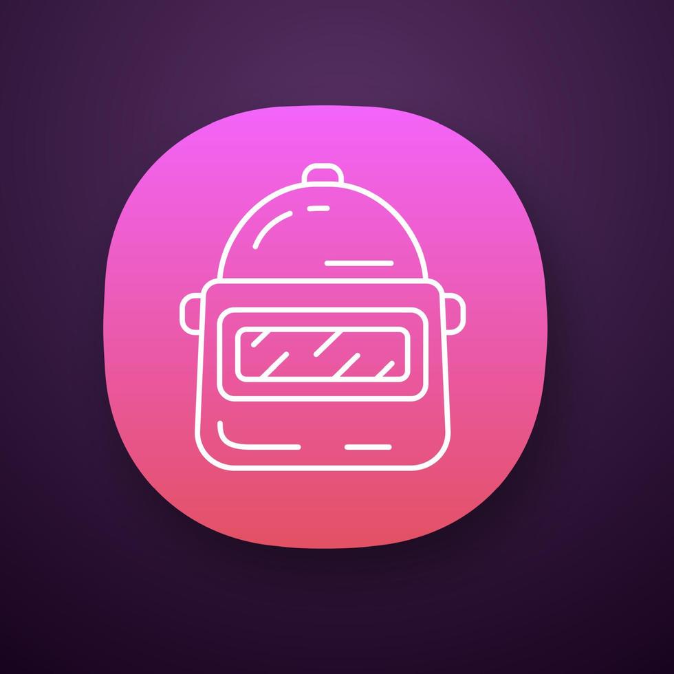 Game helmet app icon. Video game protective gear. Player, warrior, soldier protection. Welding helmet. Esport inventory. UI UX user interface. Web or mobile application. Vector isolated illustration