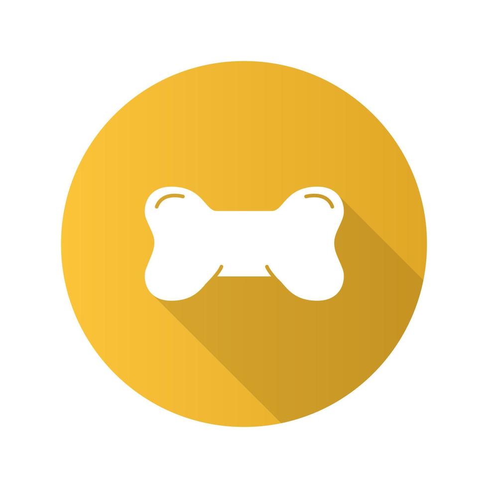 Dog's bone toy flat design long shadow glyph icon. Chew toy. Vector silhouette illustration