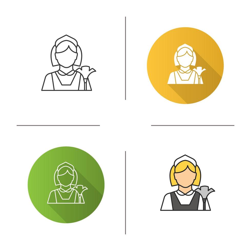 Maid icon. Flat design, linear and color styles. Cleaner. Housekeeping. Isolated vector illustrations