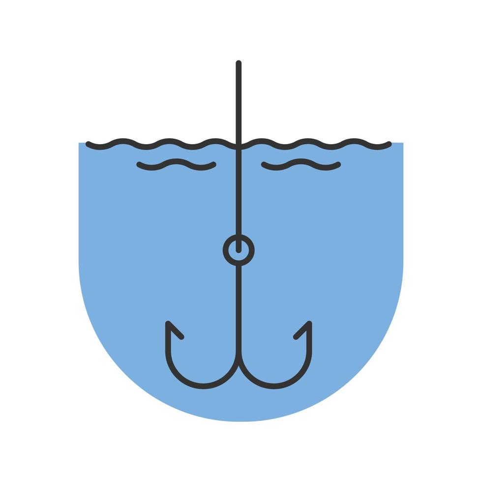 gancho en el icono de color de agua. anzuelo. equipo de pesca. ilustración vectorial aislada vector
