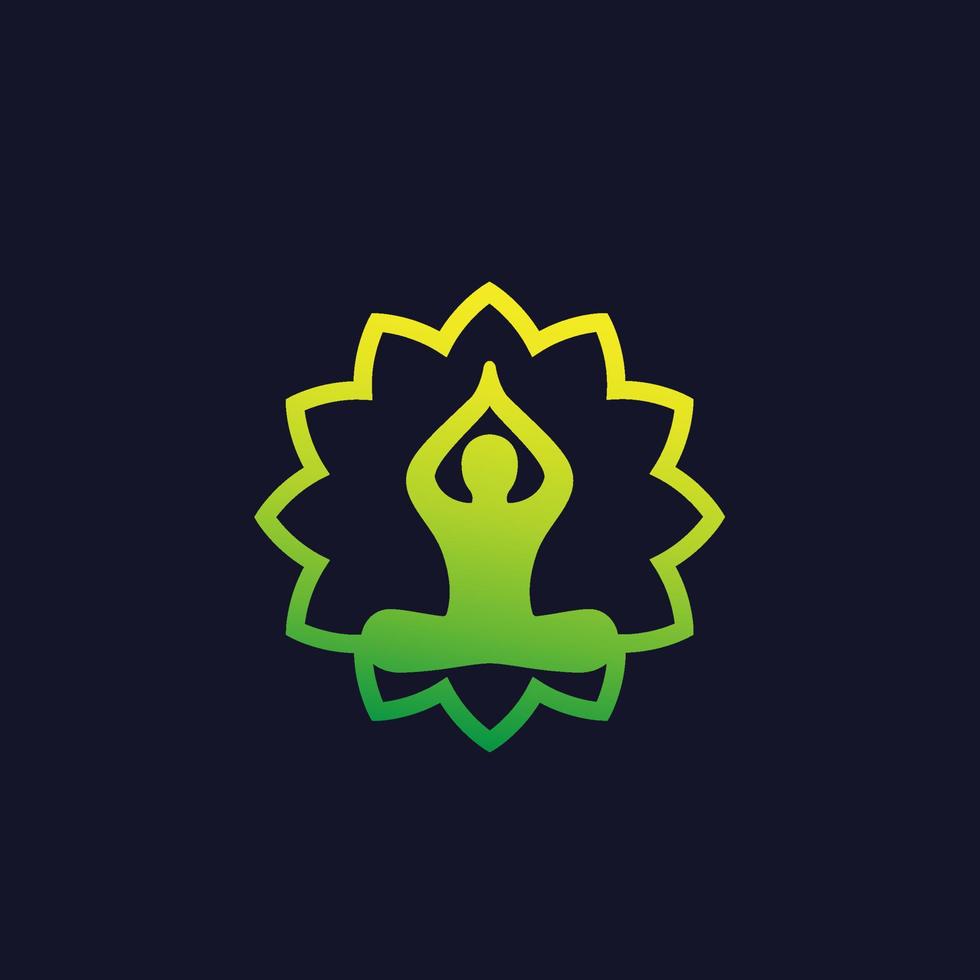 yoga, meditation logo, man in lotus pose and flower vector