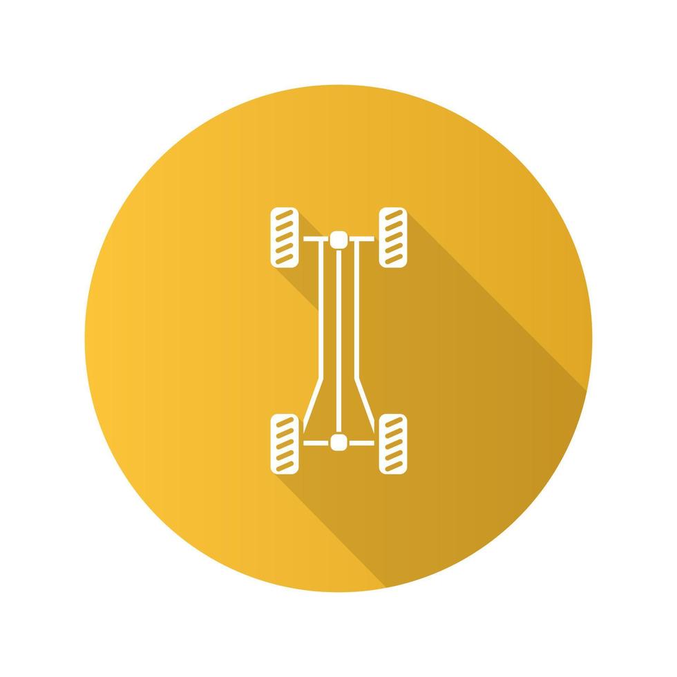 Car chassis frame flat design long shadow glyph icon. Vector silhouette illustration