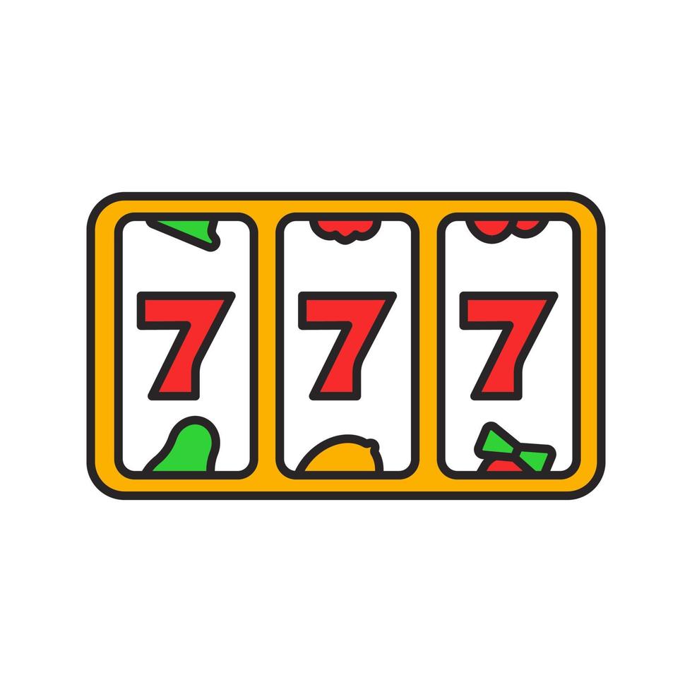 Slot machine with three sevens color icon. 777. Lucky seven. Casino. Isolated vector illustration