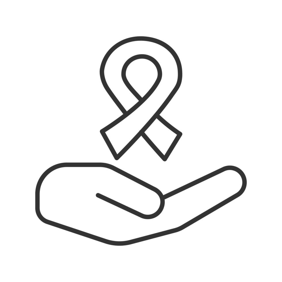 Open hand with anti HIV ribbon linear icon. Fighting against AIDS. Thin line illustration. World AIDS day. Contour symbol. Vector isolated outline drawing