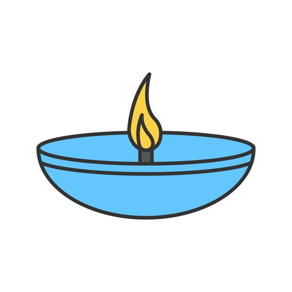 Islamic oil lamp color icon. Diya. Islamic culture. Burning bowl oil lamp. Isolated vector illustration