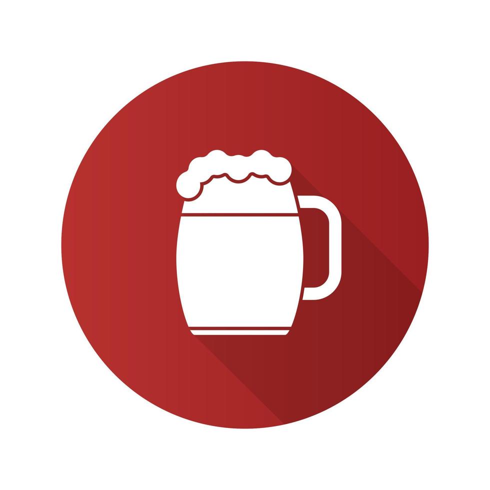 Beer mug flat design long shadow glyph icon. Ale. Vector silhouette illustration