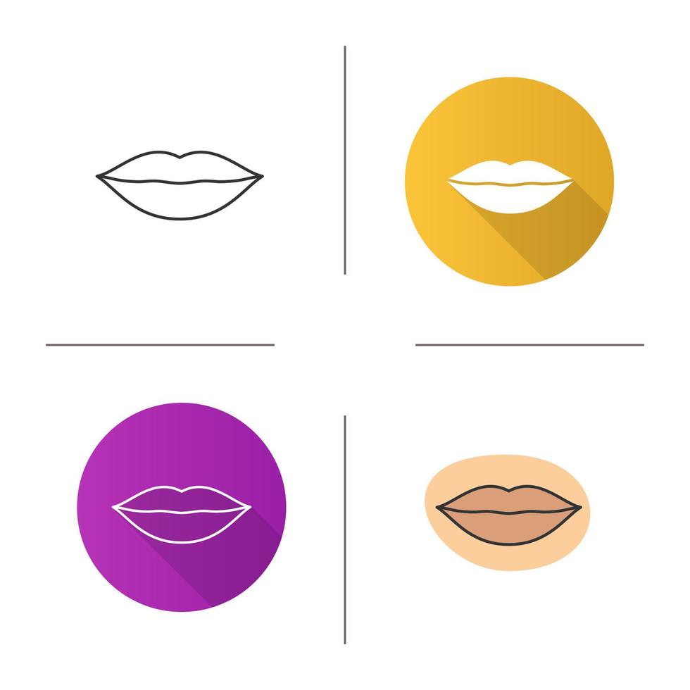 Woman's lips icon. Flat design, linear and color styles. Isolated vector illustrations