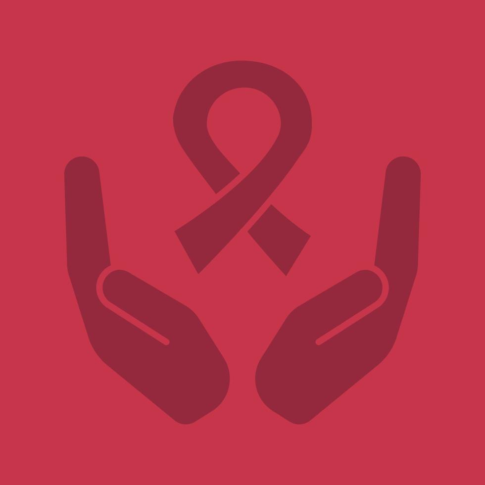 palmas abiertas con el icono de color de glifo de cinta anti vih. luchando contra el sida. símbolo de silueta. espacio negativo. vector ilustración aislada
