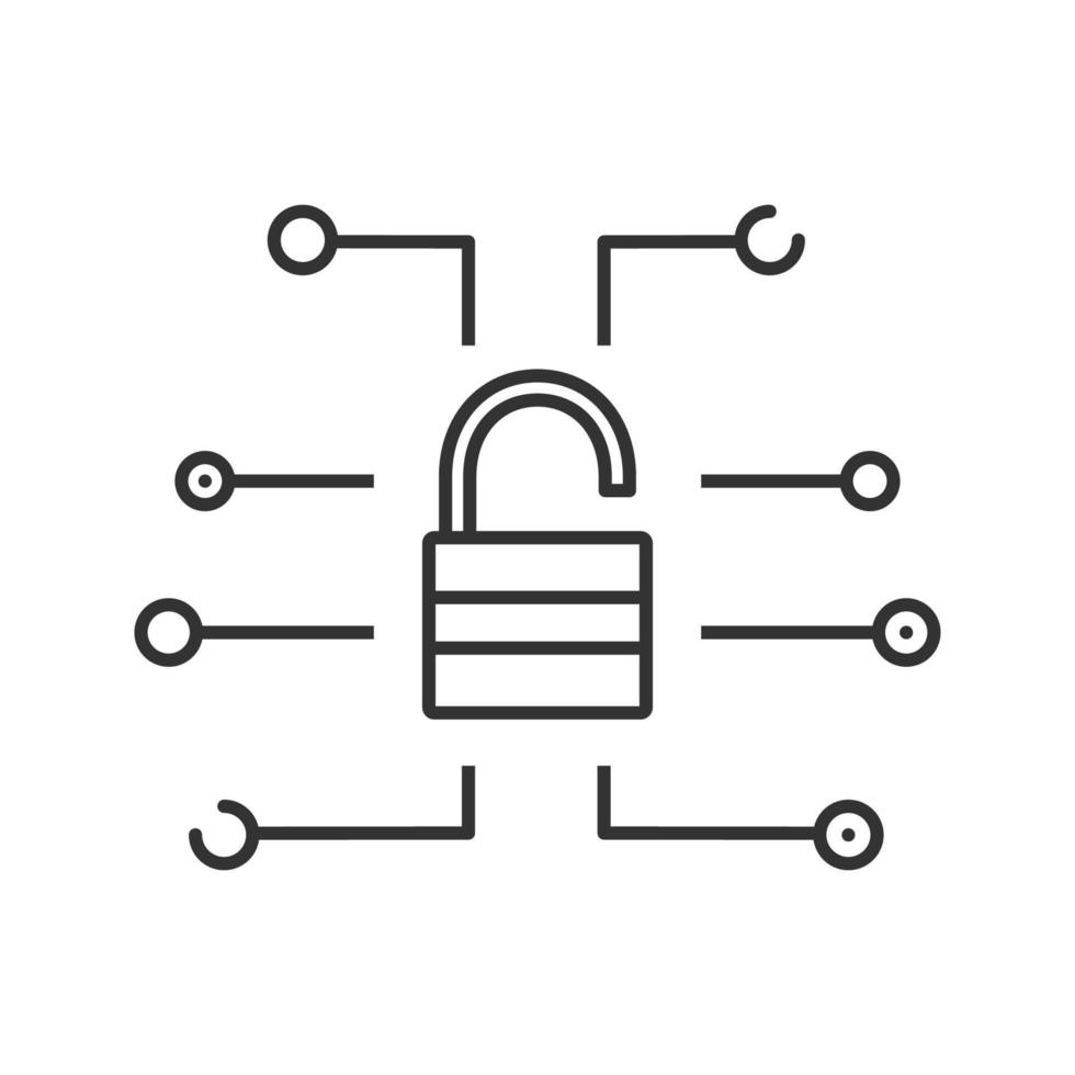 Cyber security linear icon. Thin line illustration. Password. Open padlock. Contour symbol. Vector isolated outline drawing