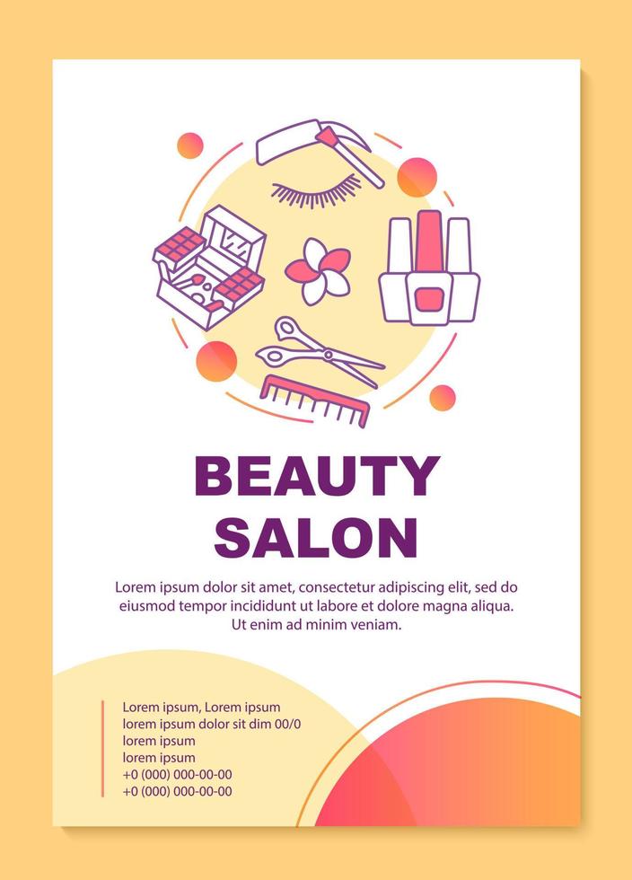 Beauty salon poster template layout. Beautician parlor procedures. Banner, booklet, leaflet print design with linear icons. Vector brochure page layout for magazines, advertising flyers