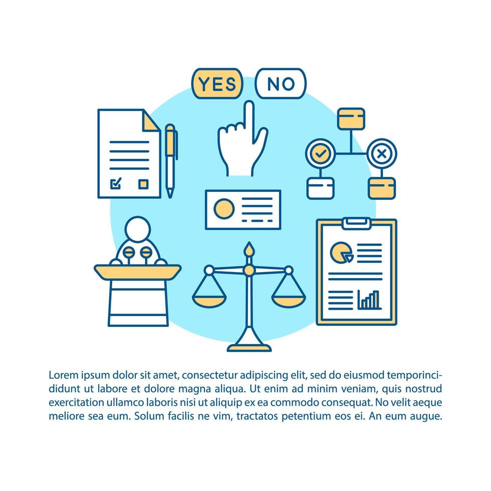 Elections article page vector template. Executive election. Brochure, magazine, booklet design element with linear icons and text boxes. Print design. Concept illustrations with text space