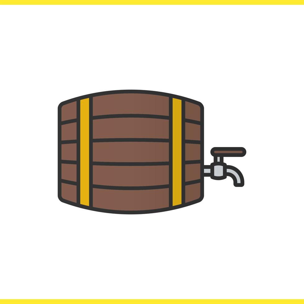 Icono de color de barril de madera de alcohol. barril de whisky, cerveza o ron con grifo. letrero de bar y pub. ilustración vectorial aislada vector