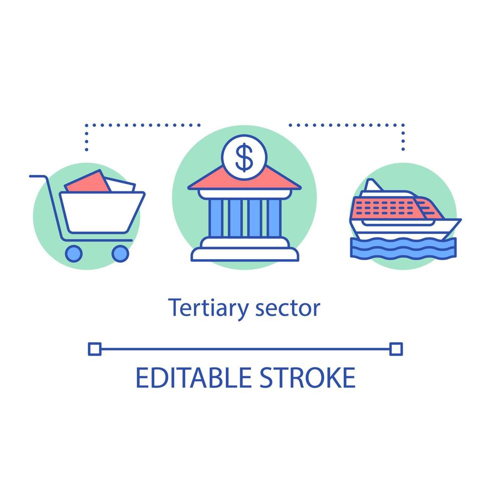 icono del concepto del sector terciario. Ilustración de línea fina de idea de servicios de producción empresarial. atención al cliente y turismo. sector de la economía terciaria. dibujo de contorno aislado vectorial. trazo editable vector